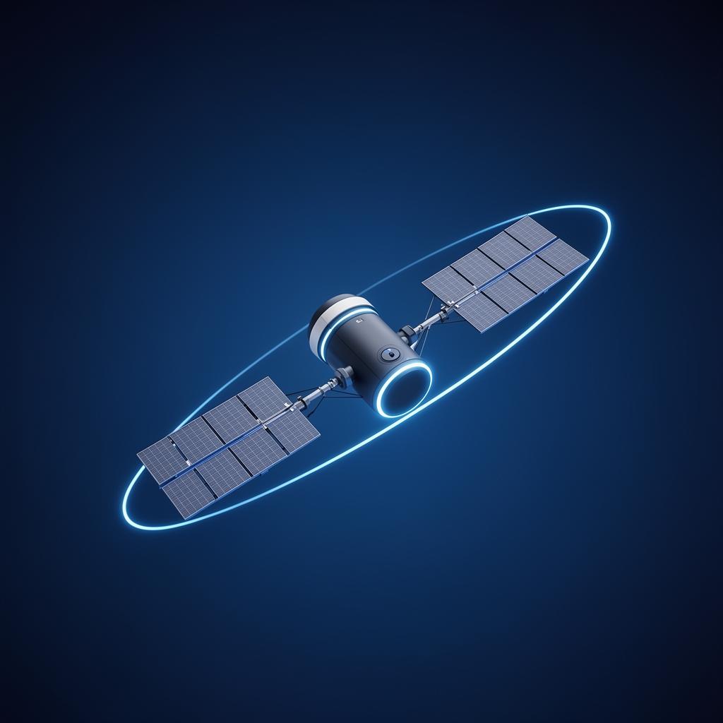 Satellite in orbit with a glowing blue ring